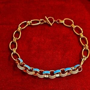 Gold and Blue Chain Statement Necklace